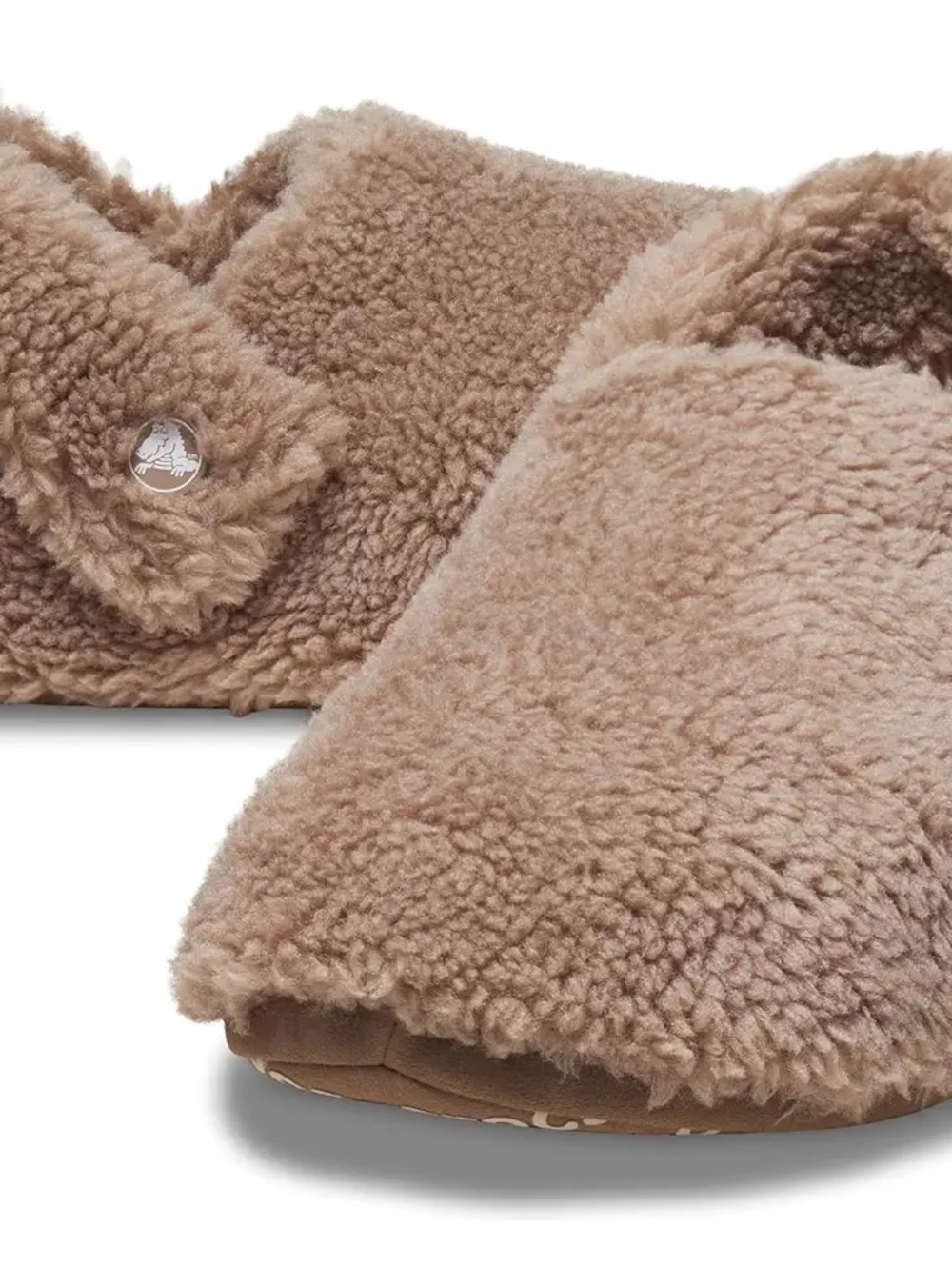 CROCS Cozy Lined Fuzzy Slide Slippers in Taupe